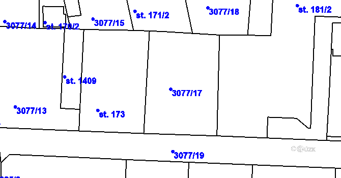Parcela st. 3077/17 v KÚ Týnec nad Sázavou, Katastrální mapa
