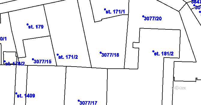Parcela st. 3077/18 v KÚ Týnec nad Sázavou, Katastrální mapa