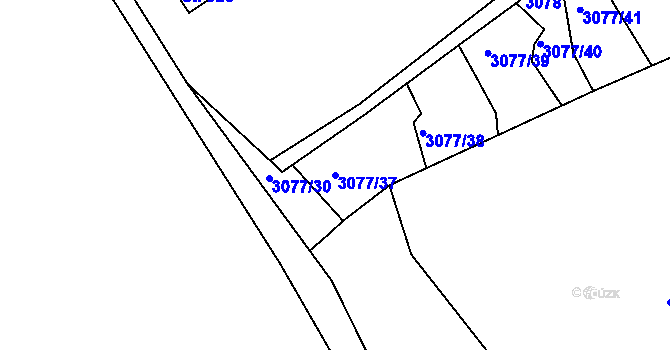 Parcela st. 3077/37 v KÚ Týnec nad Sázavou, Katastrální mapa