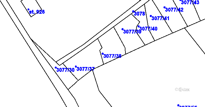 Parcela st. 3077/38 v KÚ Týnec nad Sázavou, Katastrální mapa