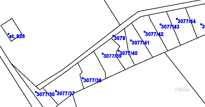 Parcela st. 3077/39 v KÚ Týnec nad Sázavou, Katastrální mapa