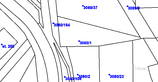 Parcela st. 3080/1 v KÚ Týnec nad Sázavou, Katastrální mapa