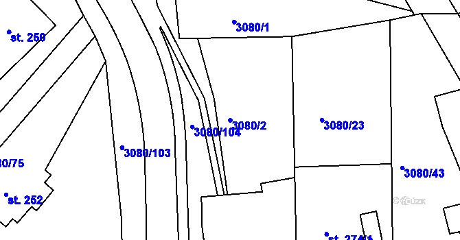 Parcela st. 3080/2 v KÚ Týnec nad Sázavou, Katastrální mapa
