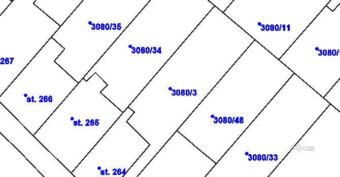 Parcela st. 3080/3 v KÚ Týnec nad Sázavou, Katastrální mapa