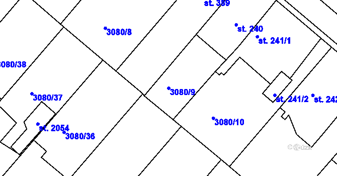 Parcela st. 3080/9 v KÚ Týnec nad Sázavou, Katastrální mapa