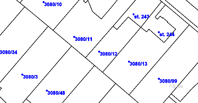 Parcela st. 3080/12 v KÚ Týnec nad Sázavou, Katastrální mapa