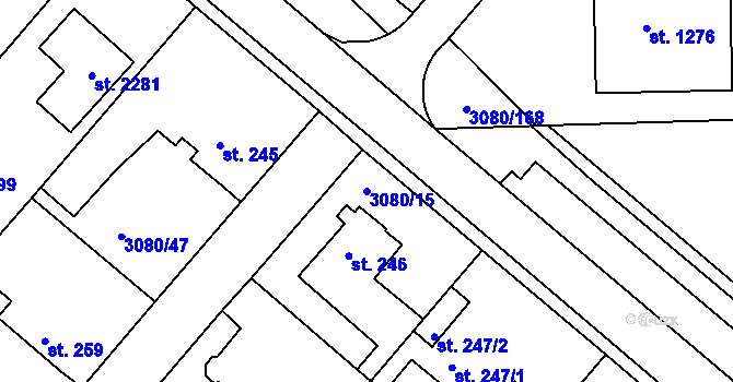 Parcela st. 3080/15 v KÚ Týnec nad Sázavou, Katastrální mapa