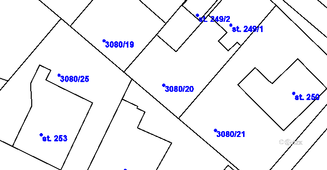 Parcela st. 3080/20 v KÚ Týnec nad Sázavou, Katastrální mapa