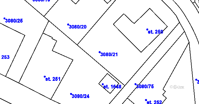 Parcela st. 3080/21 v KÚ Týnec nad Sázavou, Katastrální mapa