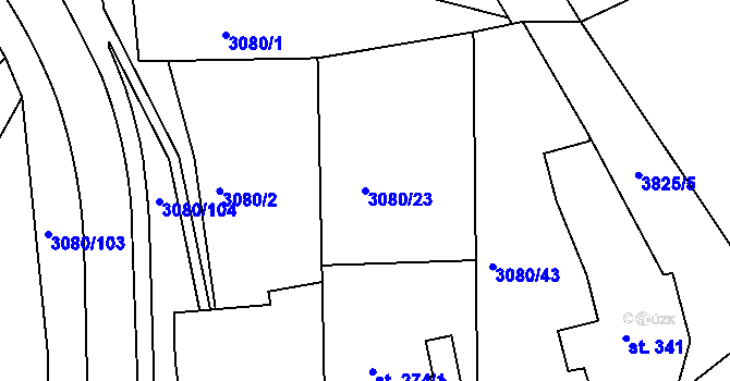 Parcela st. 3080/23 v KÚ Týnec nad Sázavou, Katastrální mapa