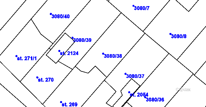 Parcela st. 3080/38 v KÚ Týnec nad Sázavou, Katastrální mapa