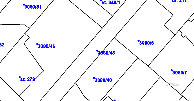 Parcela st. 3080/45 v KÚ Týnec nad Sázavou, Katastrální mapa
