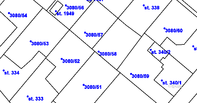 Parcela st. 3080/58 v KÚ Týnec nad Sázavou, Katastrální mapa