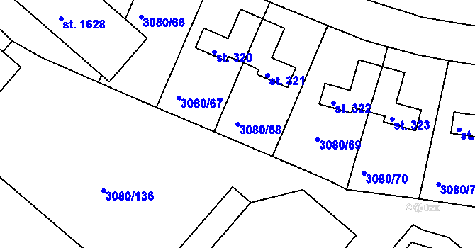 Parcela st. 3080/68 v KÚ Týnec nad Sázavou, Katastrální mapa
