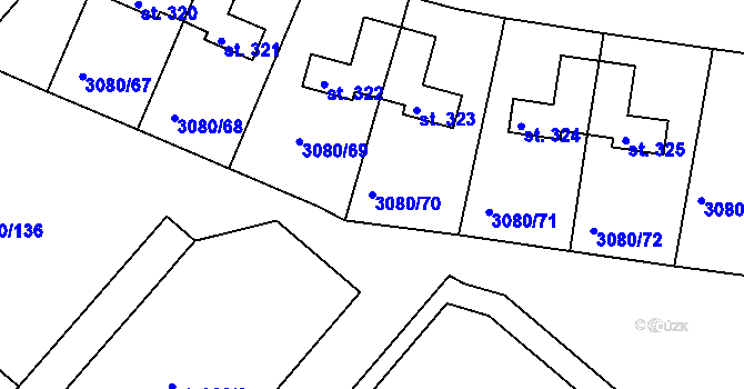 Parcela st. 3080/70 v KÚ Týnec nad Sázavou, Katastrální mapa