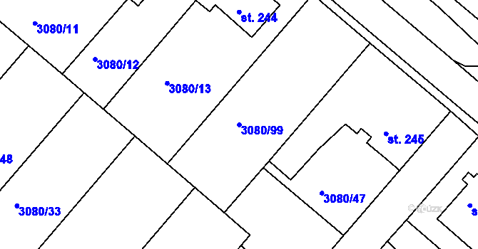 Parcela st. 3080/99 v KÚ Týnec nad Sázavou, Katastrální mapa