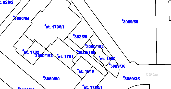 Parcela st. 3080/132 v KÚ Týnec nad Sázavou, Katastrální mapa