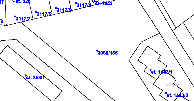 Parcela st. 3080/135 v KÚ Týnec nad Sázavou, Katastrální mapa