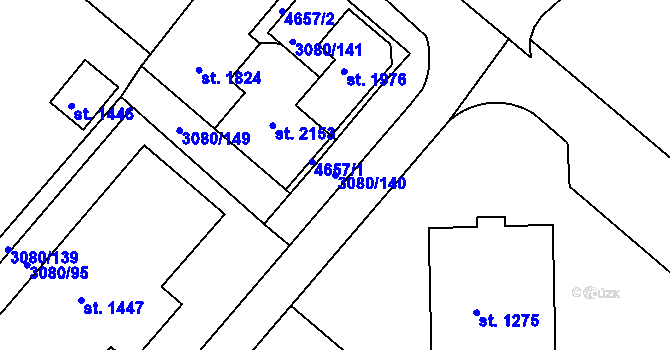 Parcela st. 3080/140 v KÚ Týnec nad Sázavou, Katastrální mapa