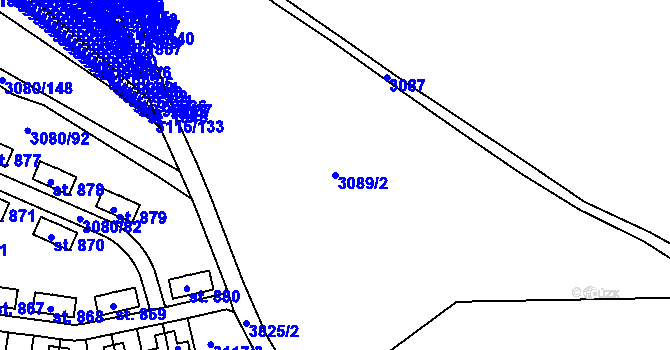 Parcela st. 3089/2 v KÚ Týnec nad Sázavou, Katastrální mapa