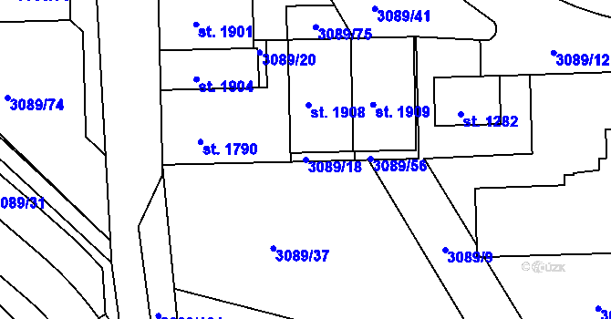 Parcela st. 3089/18 v KÚ Týnec nad Sázavou, Katastrální mapa