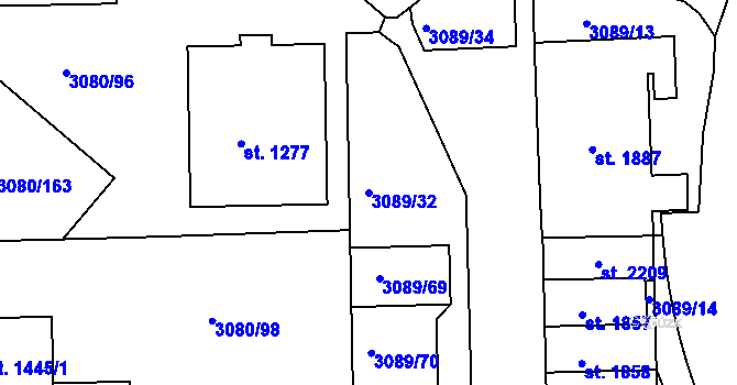 Parcela st. 3089/32 v KÚ Týnec nad Sázavou, Katastrální mapa
