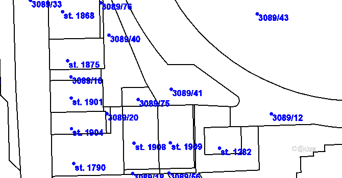 Parcela st. 3089/41 v KÚ Týnec nad Sázavou, Katastrální mapa
