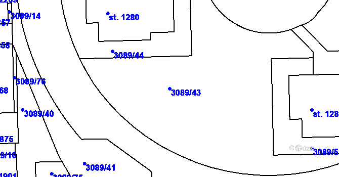 Parcela st. 3089/43 v KÚ Týnec nad Sázavou, Katastrální mapa