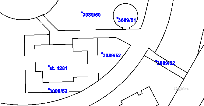 Parcela st. 3089/52 v KÚ Týnec nad Sázavou, Katastrální mapa