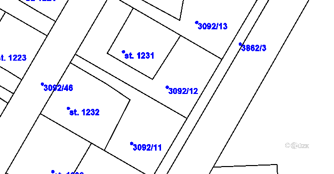 Parcela st. 3092/12 v KÚ Týnec nad Sázavou, Katastrální mapa