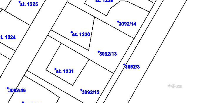 Parcela st. 3092/13 v KÚ Týnec nad Sázavou, Katastrální mapa