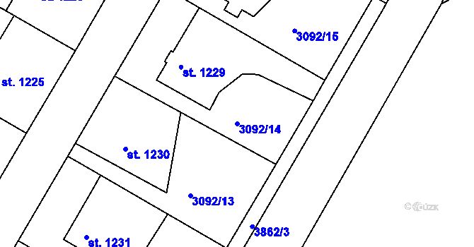 Parcela st. 3092/14 v KÚ Týnec nad Sázavou, Katastrální mapa