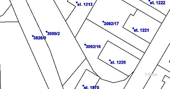 Parcela st. 3092/16 v KÚ Týnec nad Sázavou, Katastrální mapa