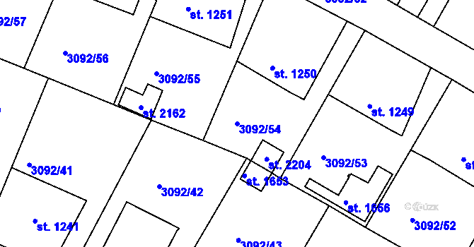 Parcela st. 3092/54 v KÚ Týnec nad Sázavou, Katastrální mapa