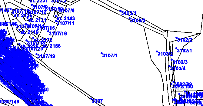 Parcela st. 3107/1 v KÚ Týnec nad Sázavou, Katastrální mapa