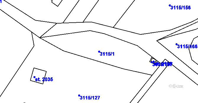 Parcela st. 3115/1 v KÚ Týnec nad Sázavou, Katastrální mapa