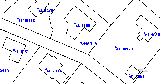 Parcela st. 3115/119 v KÚ Týnec nad Sázavou, Katastrální mapa