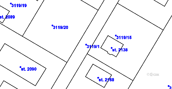 Parcela st. 3119/1 v KÚ Týnec nad Sázavou, Katastrální mapa