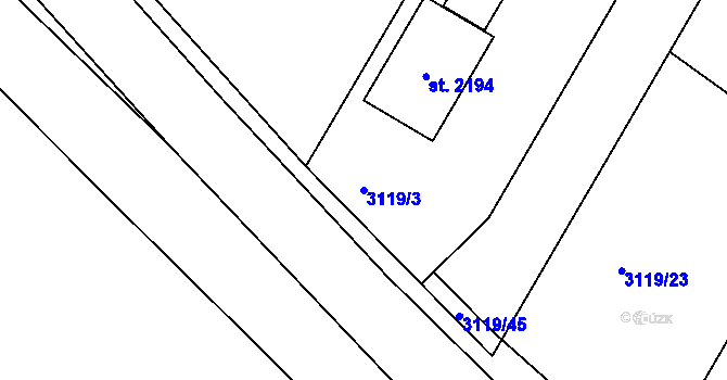 Parcela st. 3119/3 v KÚ Týnec nad Sázavou, Katastrální mapa