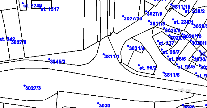 Parcela st. 3811/1 v KÚ Týnec nad Sázavou, Katastrální mapa