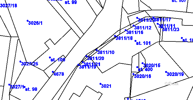 Parcela st. 3811/10 v KÚ Týnec nad Sázavou, Katastrální mapa