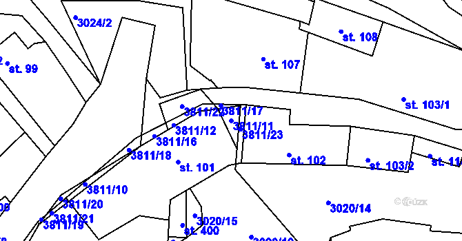 Parcela st. 3811/11 v KÚ Týnec nad Sázavou, Katastrální mapa