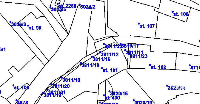 Parcela st. 3811/12 v KÚ Týnec nad Sázavou, Katastrální mapa