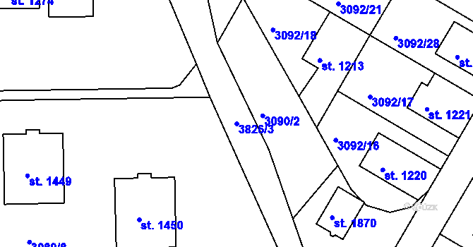 Parcela st. 3826/3 v KÚ Týnec nad Sázavou, Katastrální mapa