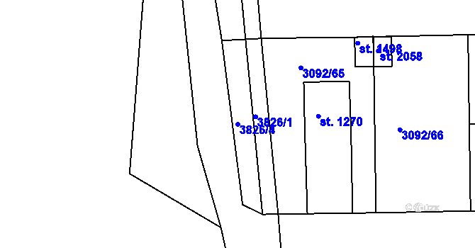 Parcela st. 3826/4 v KÚ Týnec nad Sázavou, Katastrální mapa