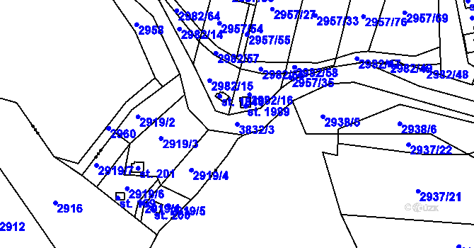 Parcela st. 3832/3 v KÚ Týnec nad Sázavou, Katastrální mapa