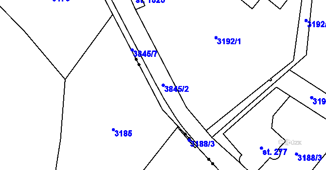 Parcela st. 3845/2 v KÚ Týnec nad Sázavou, Katastrální mapa