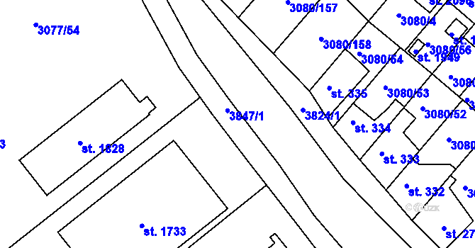Parcela st. 3847/1 v KÚ Týnec nad Sázavou, Katastrální mapa