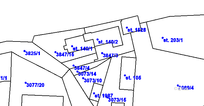 Parcela st. 3847/3 v KÚ Týnec nad Sázavou, Katastrální mapa