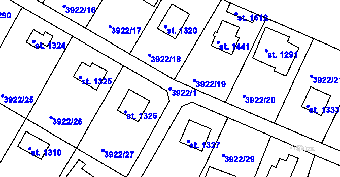 Parcela st. 3922/1 v KÚ Týnec nad Sázavou, Katastrální mapa
